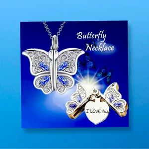 New Beautiful Butterfly 🦋 Necklace with "I Love You" Hidden Message - Silver